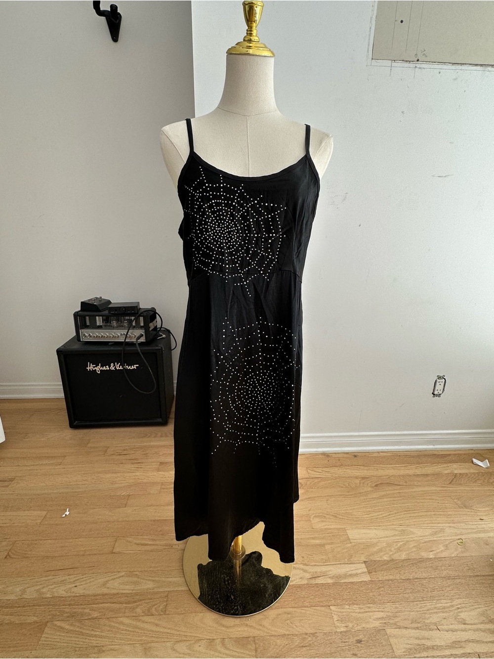 Libertine Black Silk Slip Dress with Crystal Spider Web Print | Johnson Hartig |